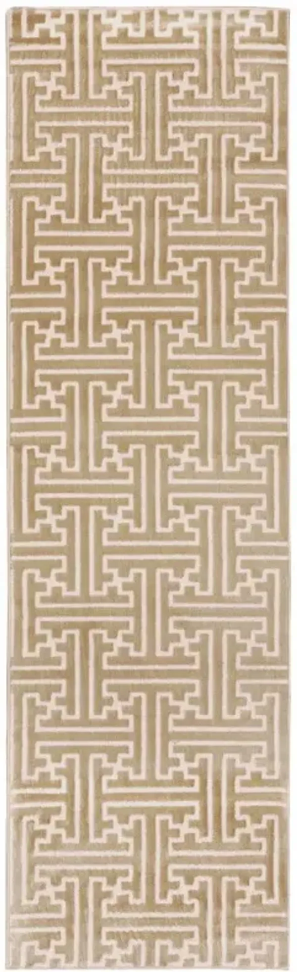 2.2' x 7.6' Geometric Power Loom Stain Resistant Runner Rug - Gold And Ivory