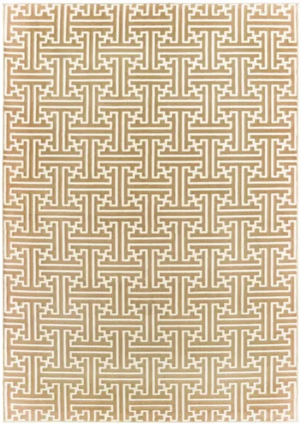 5' x 8' Geometric Power Loom Stain Resistant Area Rug - Gold And Ivory