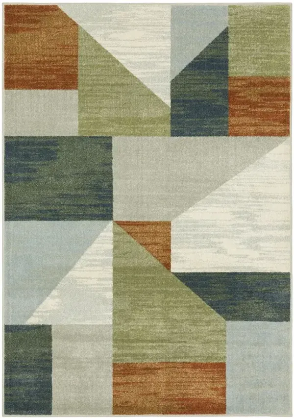 5' x 7' Geometric Power Loom Stain Resistant Area Rug - Gray Teal Blue Rust Green And Ivory