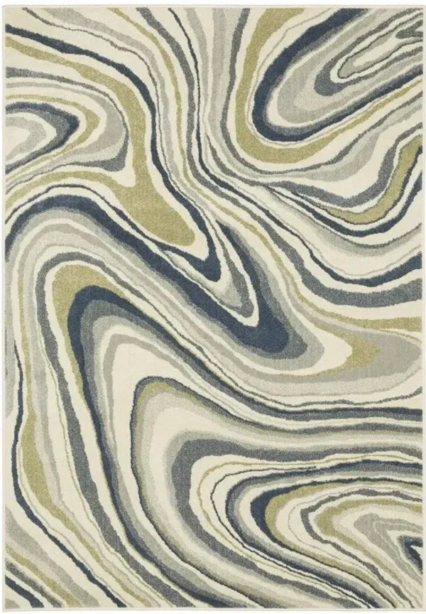 10' x 13' Abstract Power Loom Stain Resistant Area Rug - Ivory Blue And Beige