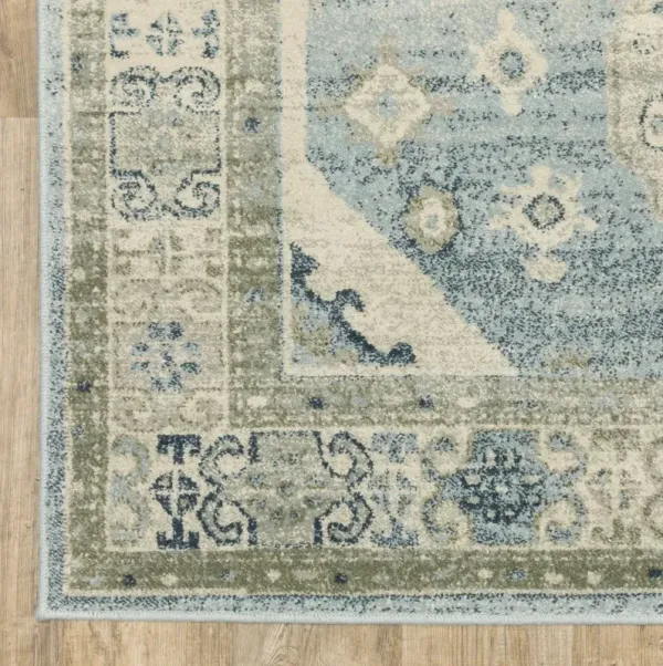 6' x 9' Oriental Power Loom Stain Resistant Area Rug - Blue Gray Beige And Teal