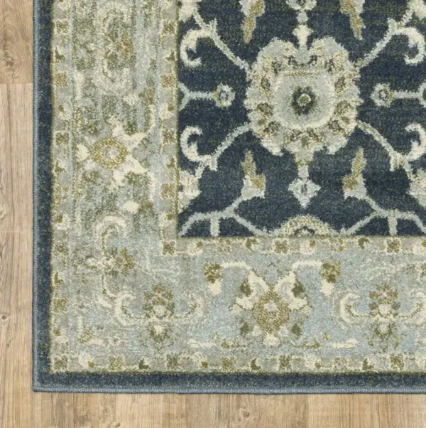 8' x 10' Oriental Power Loom Stain Resistant Area Rug - Teal Blue Ivory Green And Gray