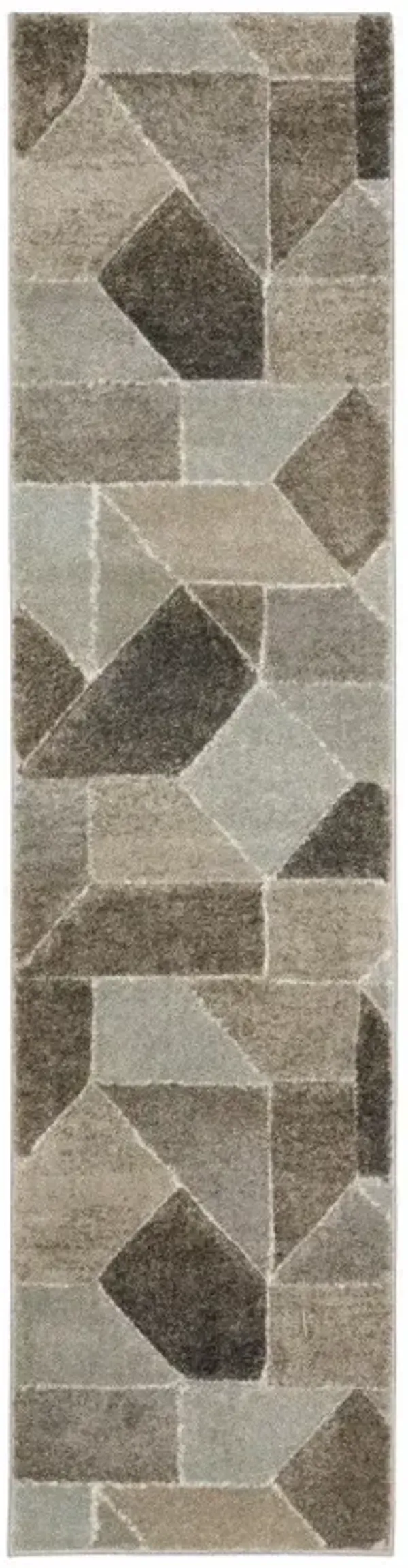 2' x 8' Geometric Power Loom Stain Resistant Runner Rug - Gray Brown Beige Tan Taupe And Ivory