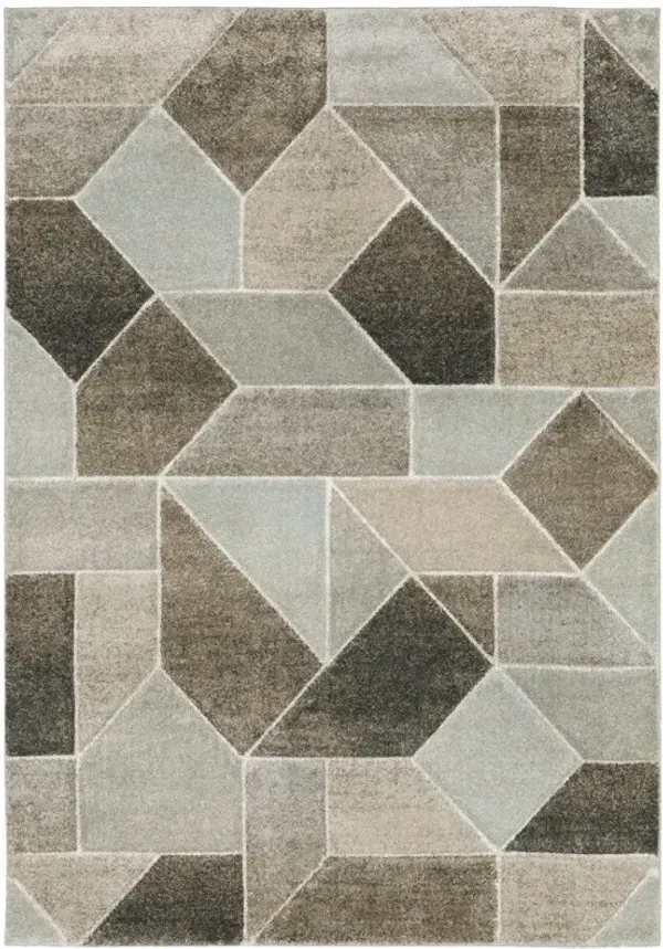 10' x 13' Geometric Power Loom Stain Resistant Area Rug - Gray Brown Beige Tan Taupe And Ivory