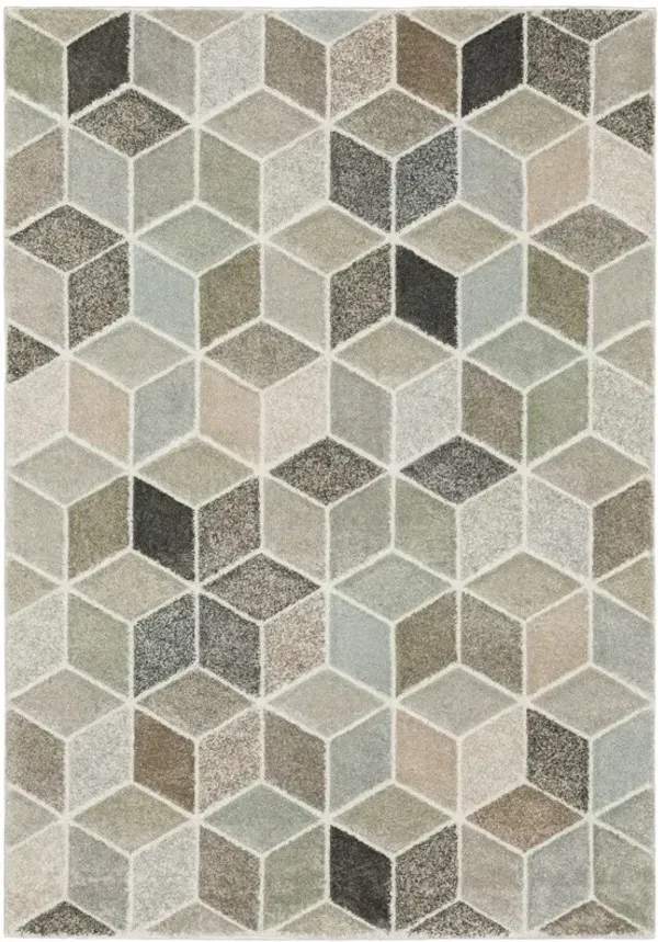 6' x 9' Geometric Power Loom Stain Resistant Area Rug - Beige Brown Gray Tan Sage And Pale Blue