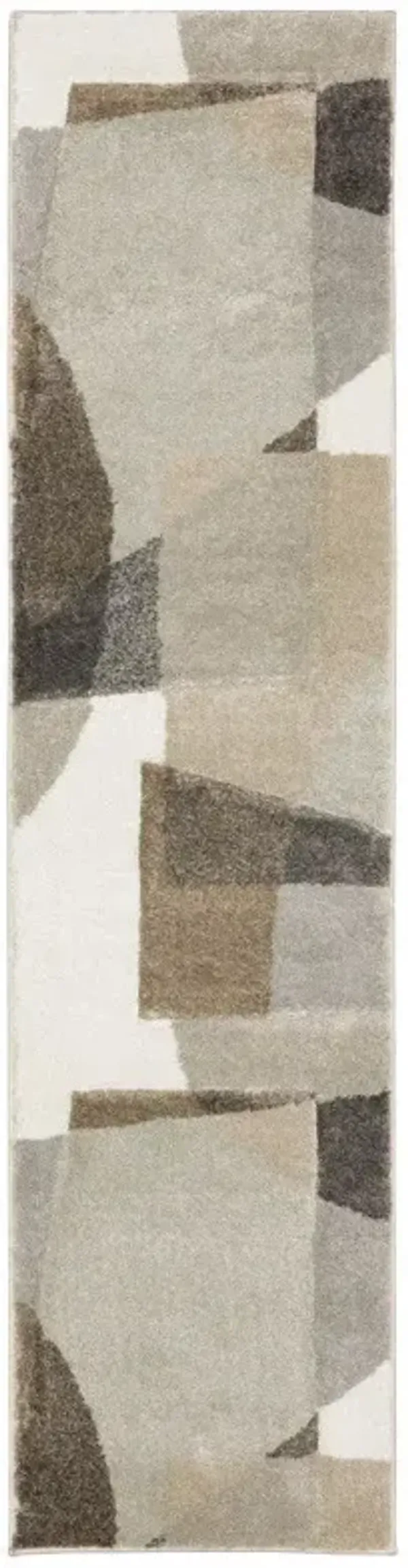 1.9' x 7.6' Geometric Power Loom Runner Rug - Brown And Ivory