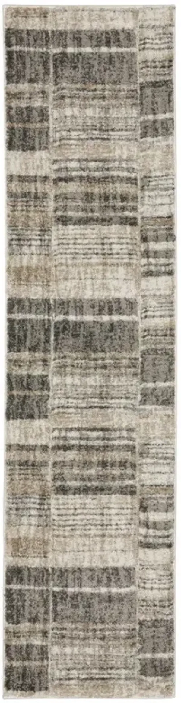 2' x 8' Geometric Power Loom Stain Resistant Runner Rug - Gray Charcoal Ivory Tan Brown And Beige