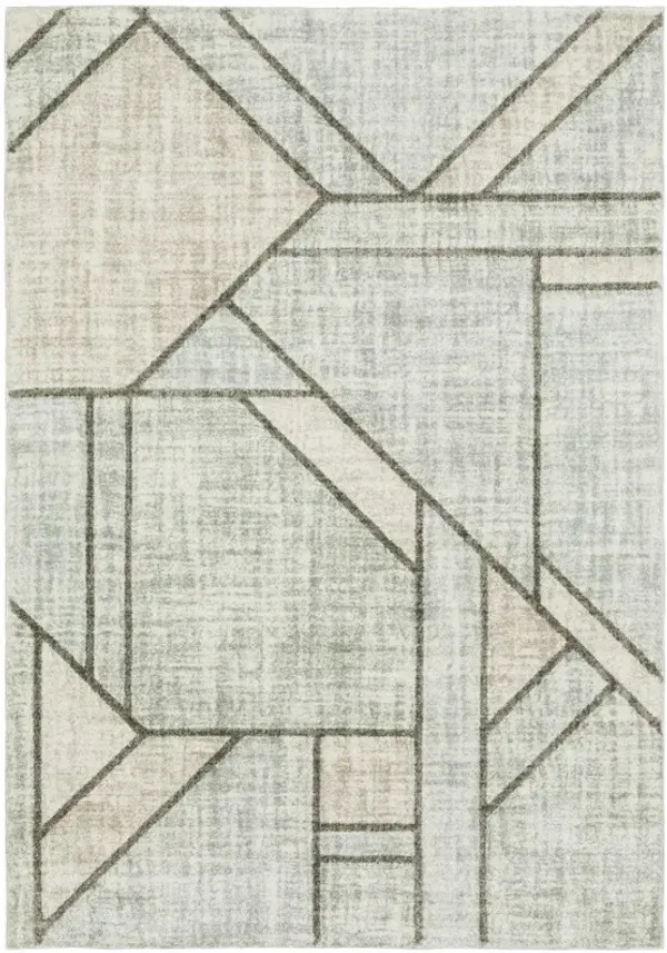 8' x 11' Geometric Power Loom Area Rug - Ivory And Gray