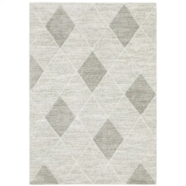 9.8' x 12.8' Geometric Power Loom Stain Resistant Area Rug - Grey And Ivory