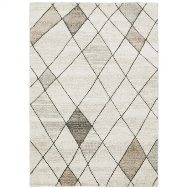 3' x 5' Geometric Power Loom Stain Resistant Area Rug - Beige Gray Tan And Brown