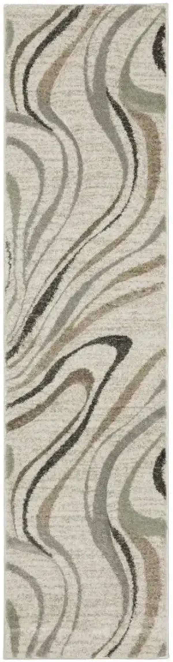 2' x 8' Abstract Power Loom Runner Rug - Gray And Ivory