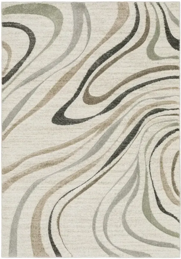 3' x 5' Abstract Power Loom Stain Resistant Area Rug - Beige Gray Brown Sage Pale Blue Tan And Charcoal