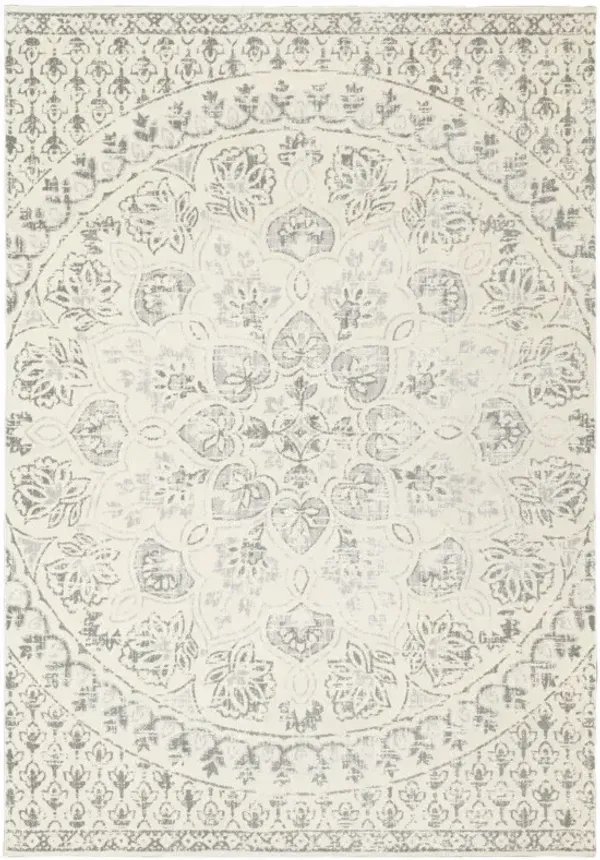 10' x 13' Floral Power Loom Stain Resistant Area Rug - Ivory And Gray