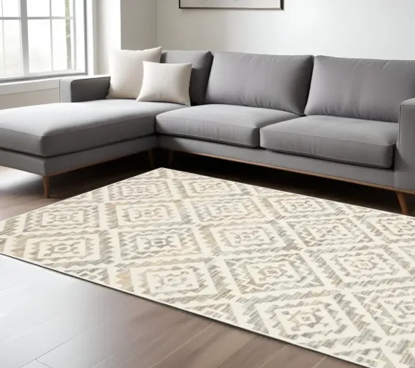 8' x 11' Geometric Power Loom Stain Resistant Area Rug - Gray Pink And Sage