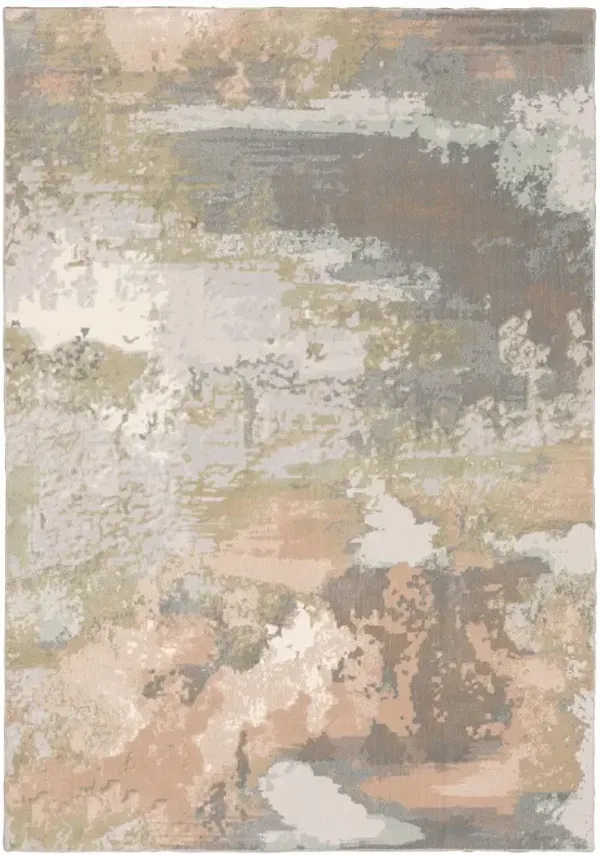 8' x 11' Abstract Power Loom Stain Resistant Area Rug - Sage Pink And Cream