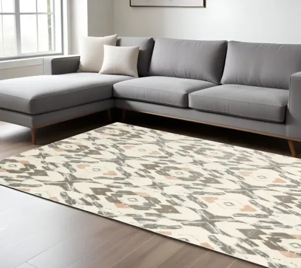 8' x 11' Geometric Power Loom Stain Resistant Area Rug - Ivory Pink And Sage