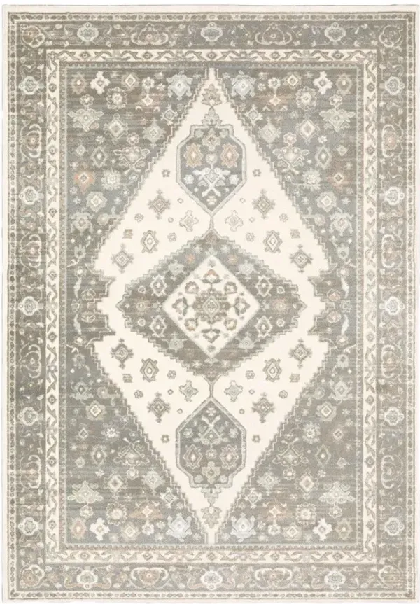 4' x 6' Oriental Power Loom Stain Resistant Area Rug - Gray Pink And Brown