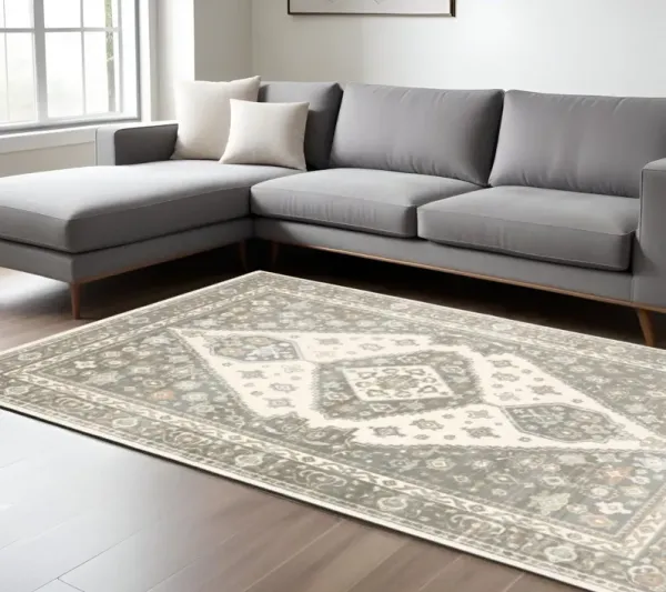 6' x 9' Oriental Power Loom Stain Resistant Area Rug - Gray Pink And Brown