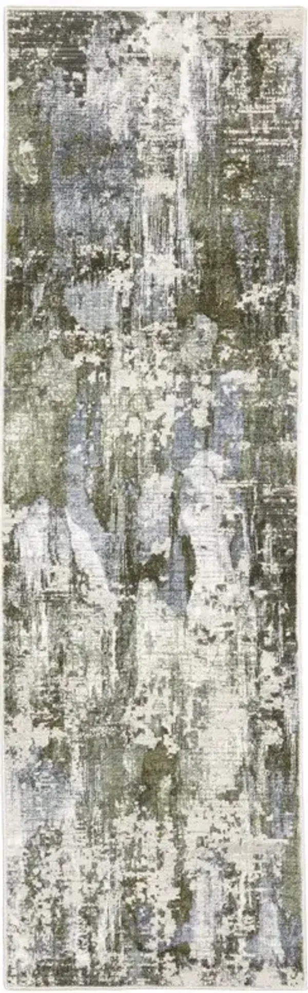 2' x 8' Abstract Power Loom Stain Resistant Runner Rug - Green Blue Gray Ivory And Brown