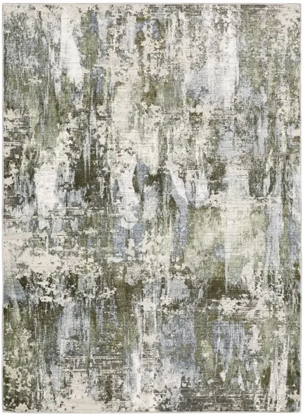 8' x 11' Abstract Power Loom Stain Resistant Area Rug - Green Blue Gray Ivory And Brown