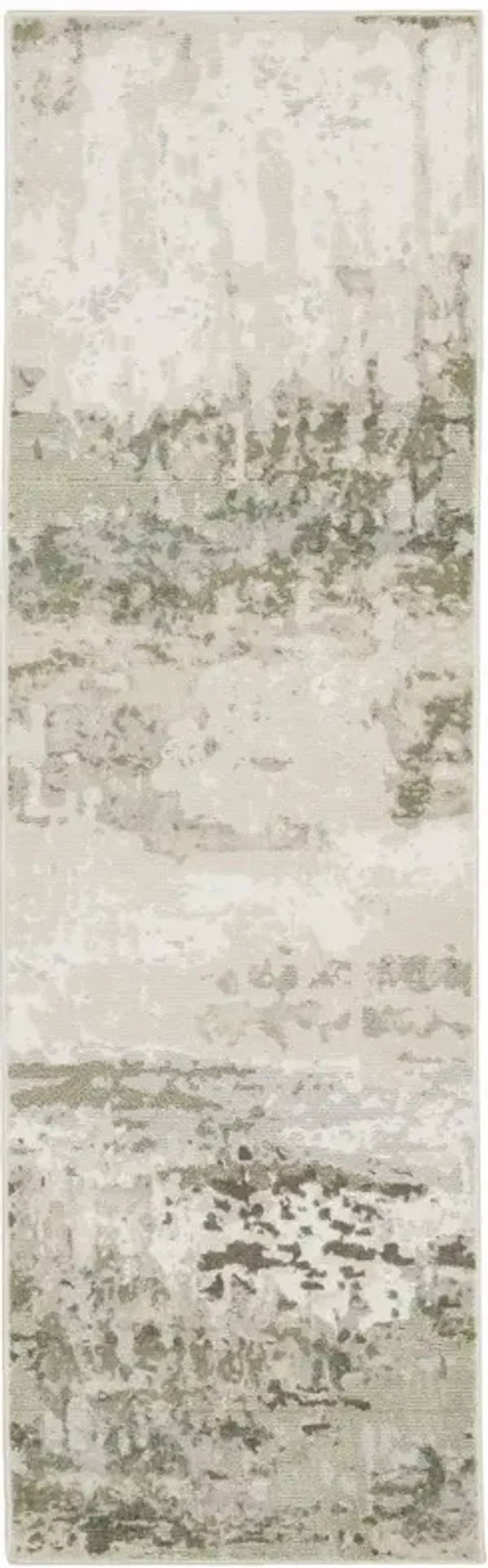2' x 8' Abstract Power Loom Stain Resistant Runner Rug - Beige Gray Brown And Sage Green