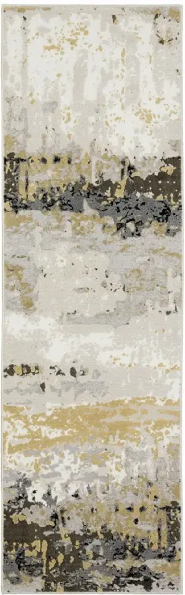2' x 8' Abstract Power Loom Stain Resistant Runner Rug - Gray Gold Beige Black And Brown