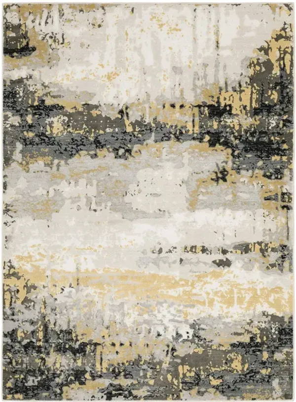 5' x 8' Abstract Power Loom Stain Resistant Area Rug - Gray Gold Beige Black And Brown
