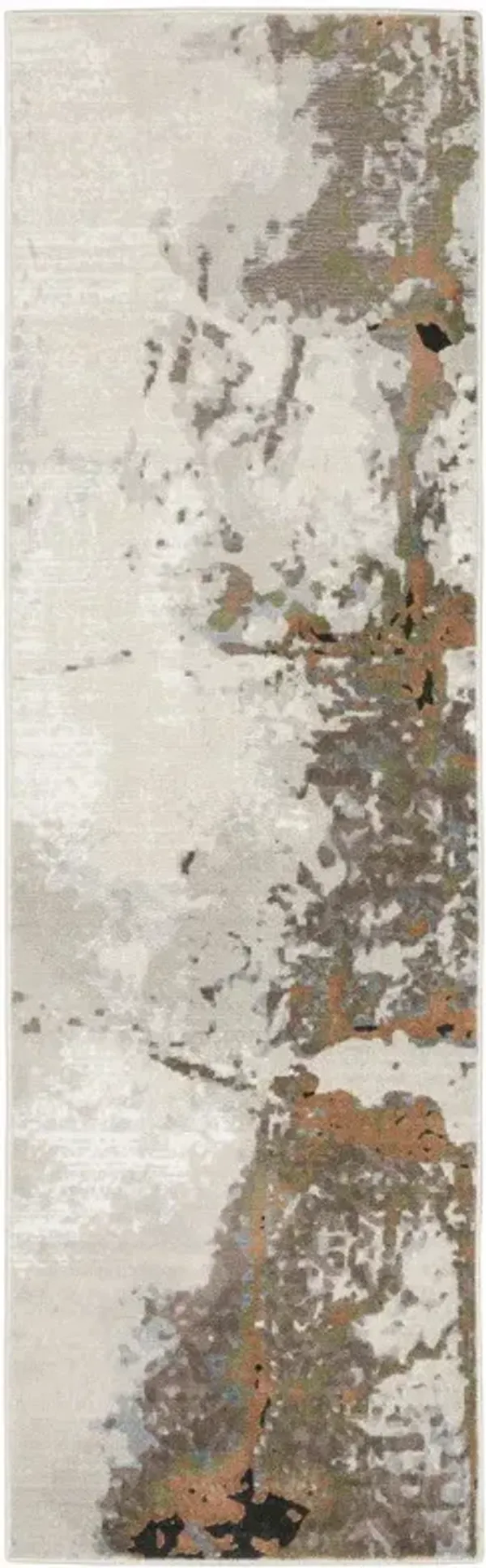 2' x 8' Abstract Power Loom Stain Resistant Runner Rug - Gray Salmon Pink Blue Beige And Green