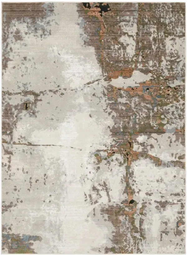 8' x 11' Abstract Power Loom Stain Resistant Area Rug - Gray Salmon Pink Blue Beige And Green