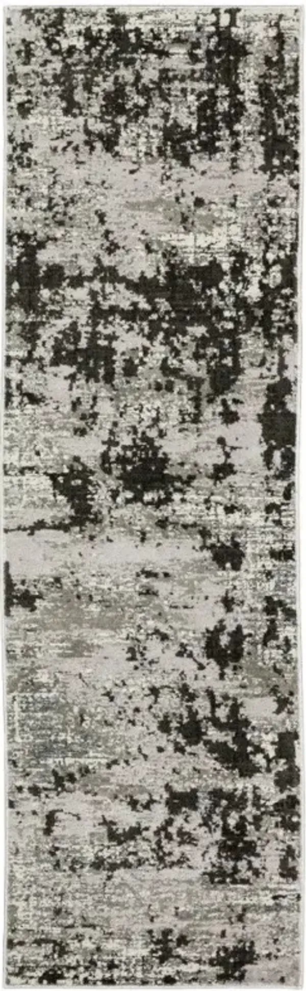 2' x 8' Abstract Power Loom Stain Resistant Runner Rug - Gray Charcoal Black And Ivory