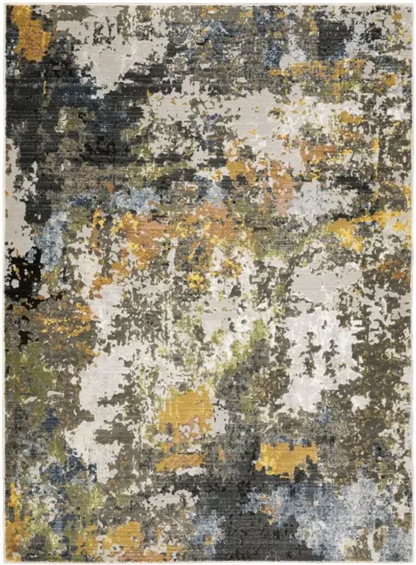 8' x 11' Abstract Power Loom Stain Resistant Area Rug - Gray Gold Blue Orange Beige And Brown
