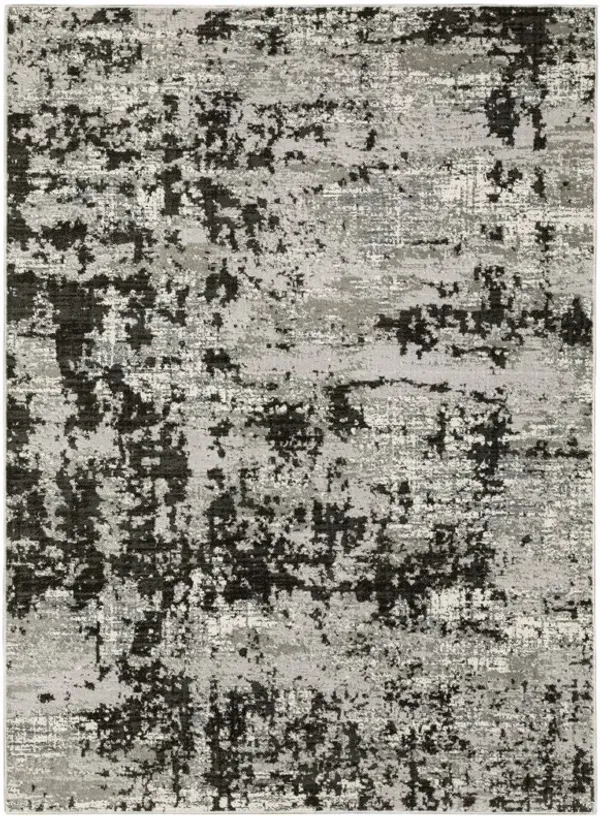5' x 8' Abstract Power Loom Stain Resistant Area Rug - Gray Charcoal Black And Ivory