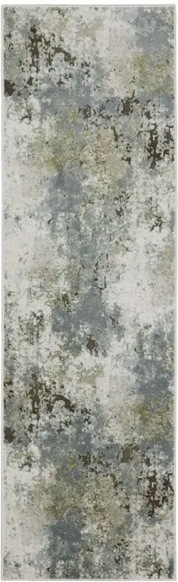 2' x 8' Abstract Power Loom Stain Resistant Runner Rug - Blue Gray Green And Beige