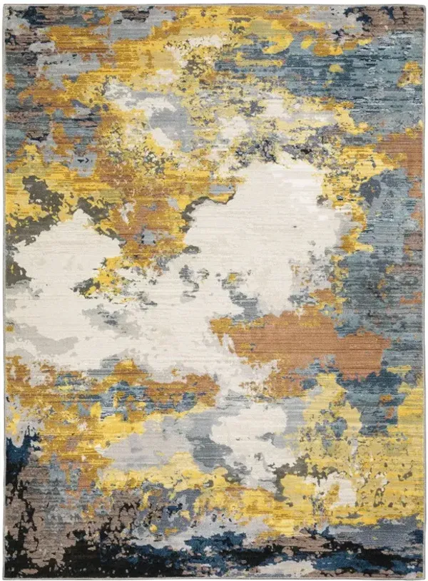 8' x 11' Abstract Power Loom Stain Resistant Area Rug - Yellow Gold Blue Gray Brown And Beige