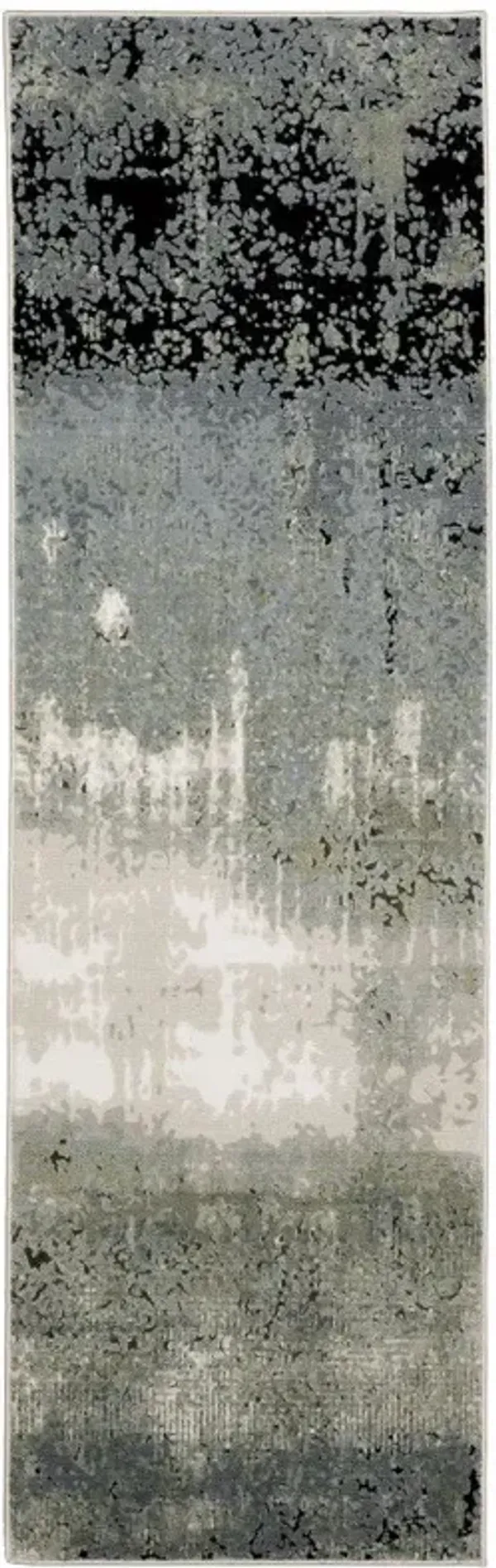 2' x 8' Abstract Power Loom Stain Resistant Runner Rug - Blue Green Gray And Beige