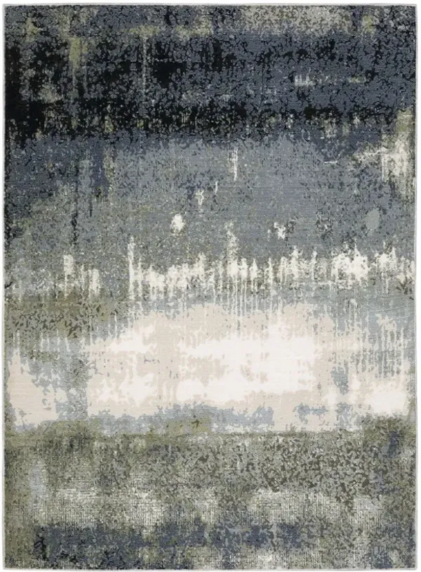 8' x 11' Abstract Power Loom Stain Resistant Area Rug - Blue Green Gray And Beige
