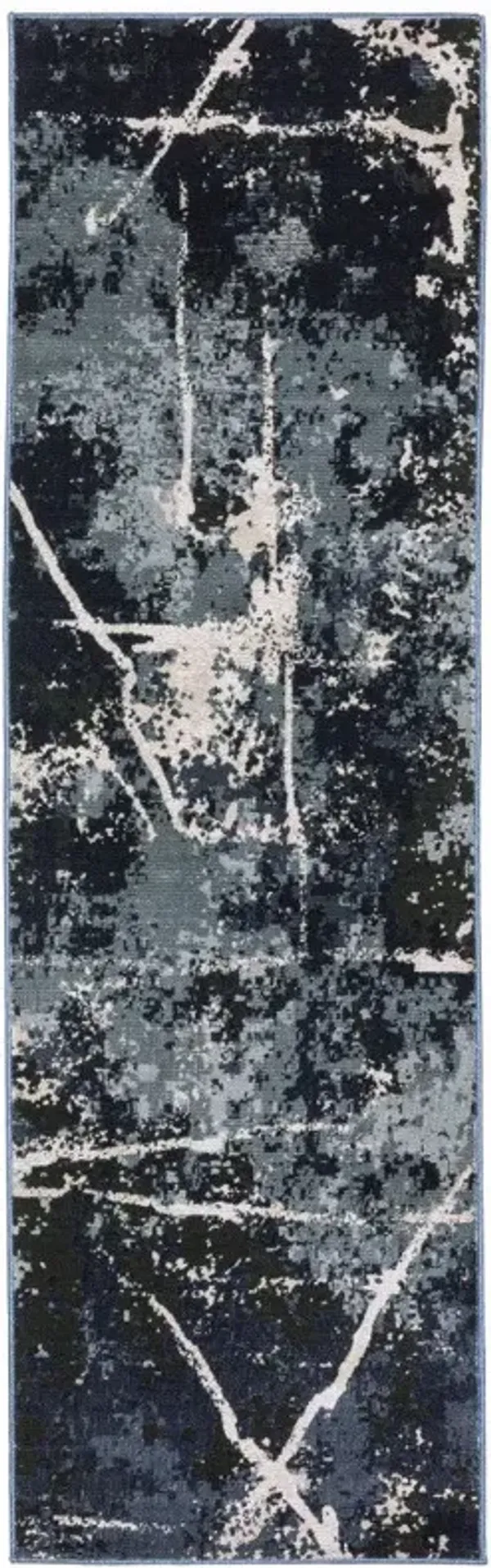 2.2' x 7.7' Abstract Power Loom Stain Resistant Runner Rug - Blue Grey And Beige