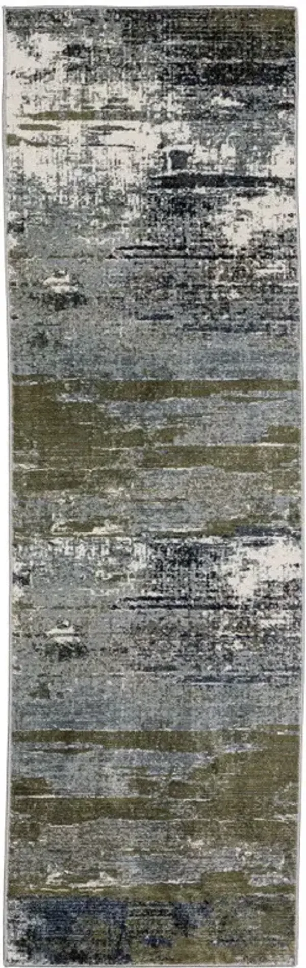 2' x 8' Abstract Power Loom Stain Resistant Runner Rug - Blue Green Gray Brown And Beige