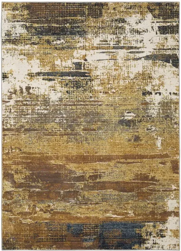 10' x 13' Abstract Power Loom Stain Resistant Area Rug - Gold Brown Rust Gray Blue And Beige