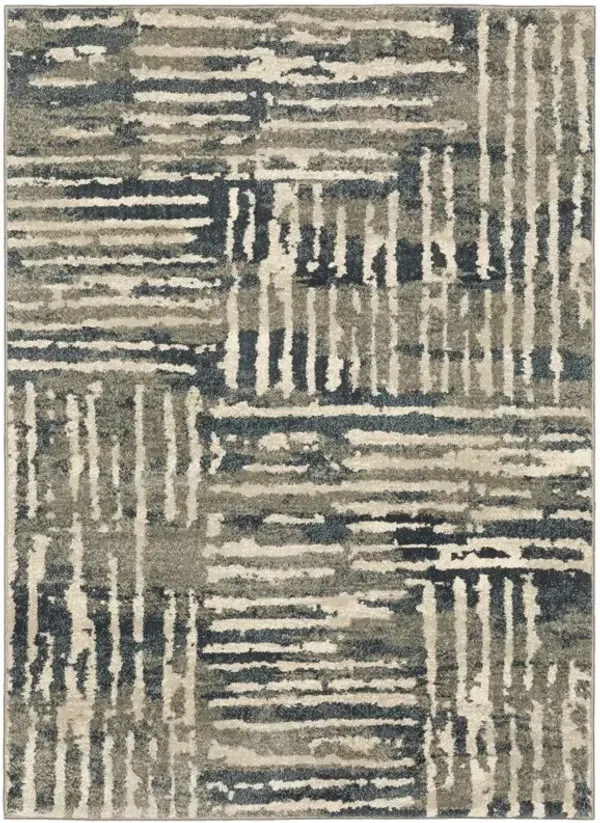 6' x 9' Abstract Power Loom Stain Resistant Area Rug - Blue And Beige