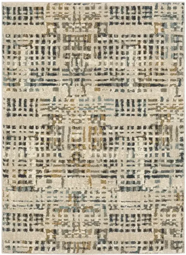 10' x 13' Abstract Power Loom Stain Resistant Area Rug - Beige Gray Blues Orange Yellow And Ivory