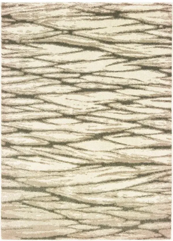 8' x 10' Abstract Power Loom Stain Resistant Area Rug - Ivory Sand And Ash