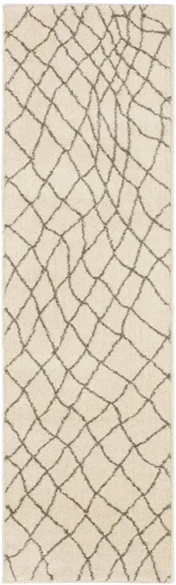 2' x 8' Geometric Power Loom Stain Resistant Runner Rug - Ivory And Gray
