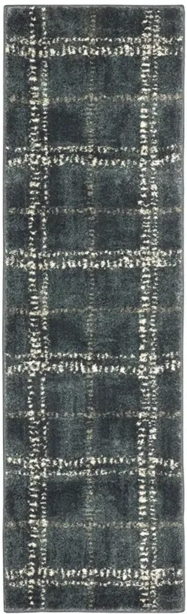 2' x 8' Geometric Power Loom Stain Resistant Runner Rug - Blue And Ivory