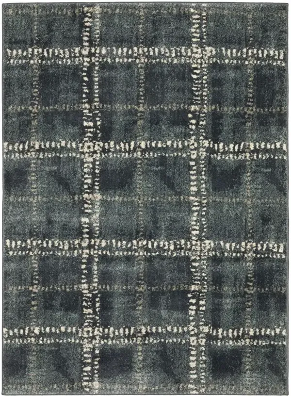 5' x 7' Geometric Power Loom Stain Resistant Area Rug - Blue And Ivory