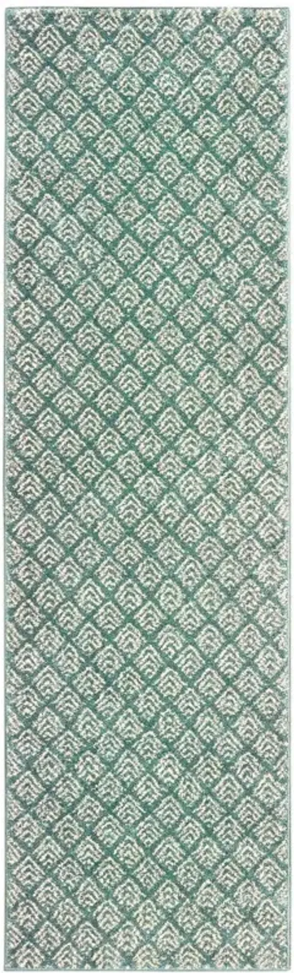 2' x 8' Geometric Power Loom Stain Resistant Runner Rug - Foam Blue And Ivory