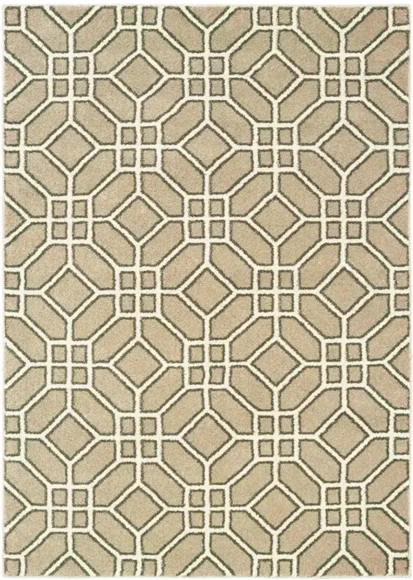 9.8' x 12.8' Geometric Power Loom Stain Resistant Area Rug - Sand And Ivory