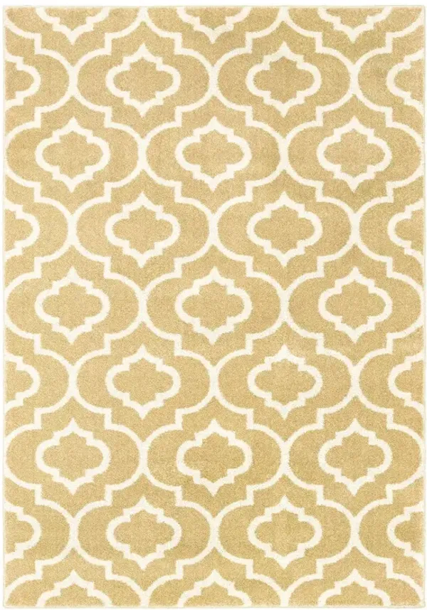 6' x 9' Geometric Power Loom Stain Resistant Area Rug - Gold And Ivory
