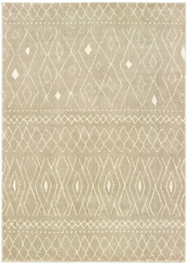 6' x 9' Geometric Power Loom Stain Resistant Area Rug - Sand And Ivory