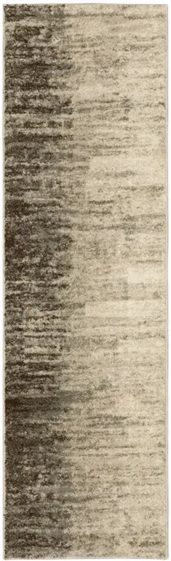 2.2' x 7.6' Abstract Power Loom Stain Resistant Runner Rug - Beige And Grey